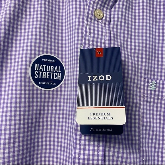 NWT IZOD Natural Stretch 100% cotton Blue Checkered Dress‎ Shirt Size Large - Picture 5 of 9